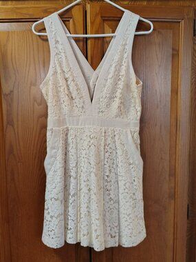 FREE PEOPLE Lovely In Lace Cream Mini Dress Back Cut Out Boho Size Small